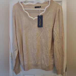 NWT Ofeefan Ladies Beige Sweater with white trim size large